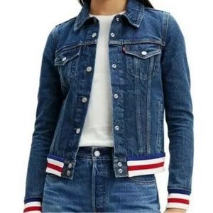 Levi’s denim jacket striped new with tags red white and blue band size small